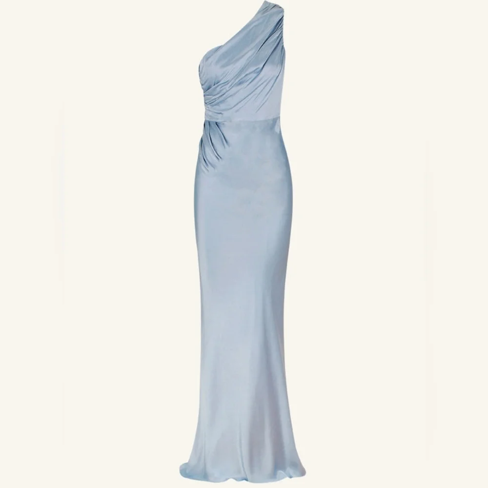 NWT- Shona Joy La Lune Gathered One Shoulder Maxi Dress in Powder Blue Sz 2 - Picture 5 of 14